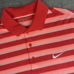 Nike Golf Tour Performance Polo Shirt‎ Mens MED Red Stripe Short Sleeve Casual